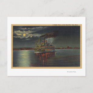 Postal Pittsburgh, PA - Vista nocturna de Steamer y Ohio