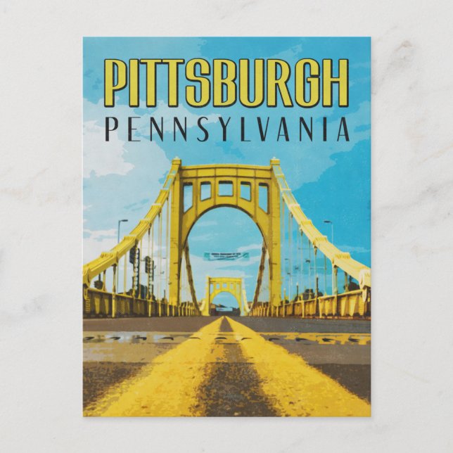 Postal Pittsburgh, PA Yellow Bridge Vintage Travel (Anverso)
