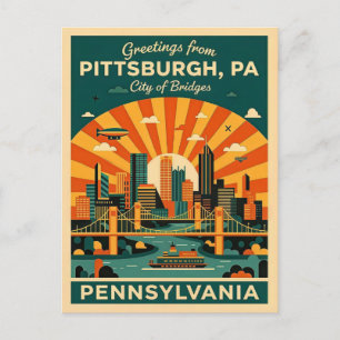 Postal Pittsburgh Pensilvania Ciudad de los Puentes Retro