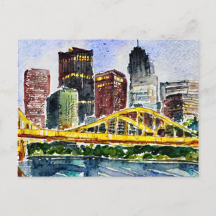 Postal Pittsburgh Skyline Watercoloring