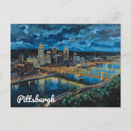 Postal Pittsburgh Yellow Bridges City Art