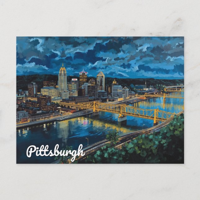 Postal Pittsburgh Yellow Bridges City Art (Anverso)