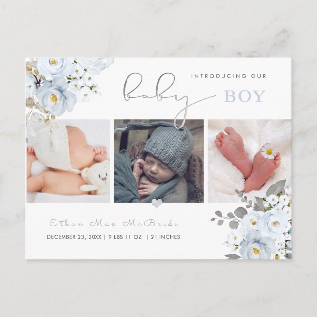 Postal PixDezines Acuarela Rosas Azul Polvoriento (Anverso)