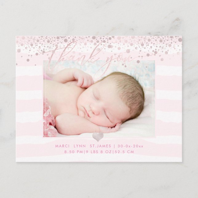 Postal PixDezines Baby Gracias/Rubor Pink Confetti (Anverso)