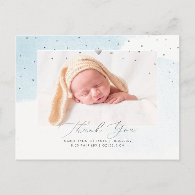 Postal PixDezines Baby Shower Gracias Blue Watercolor (Anverso)
