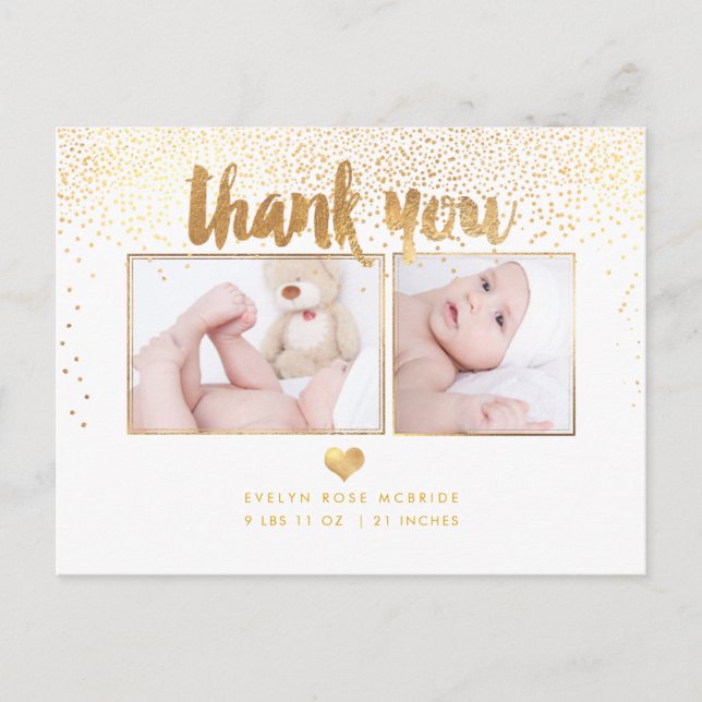 Postal PixDezines Baby Shower Gracias/Dazzled Faux Gold (Anverso)
