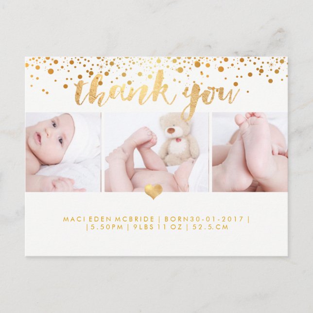 Postal PixDezines Baby Shower Gracias/Dazzled Faux Gold (Anverso)