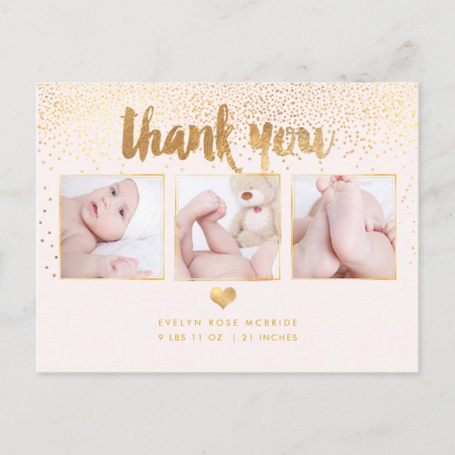 Postal PixDezines Baby Shower Gracias/Dazzled Faux Gold (Anverso)