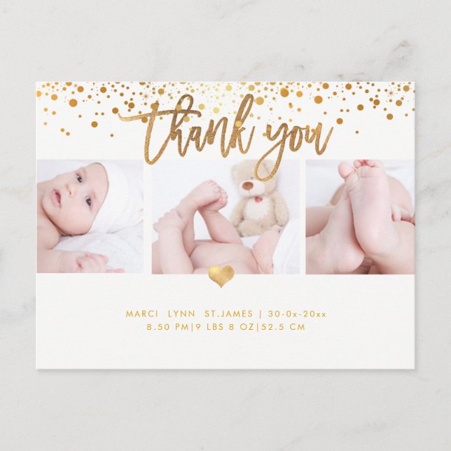 Postal PixDezines Baby Shower Gracias/Dazzled Faux Gold (Anverso)