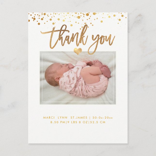 Postal PixDezines Baby Shower Gracias/Dazzled Faux Gold (Anverso)