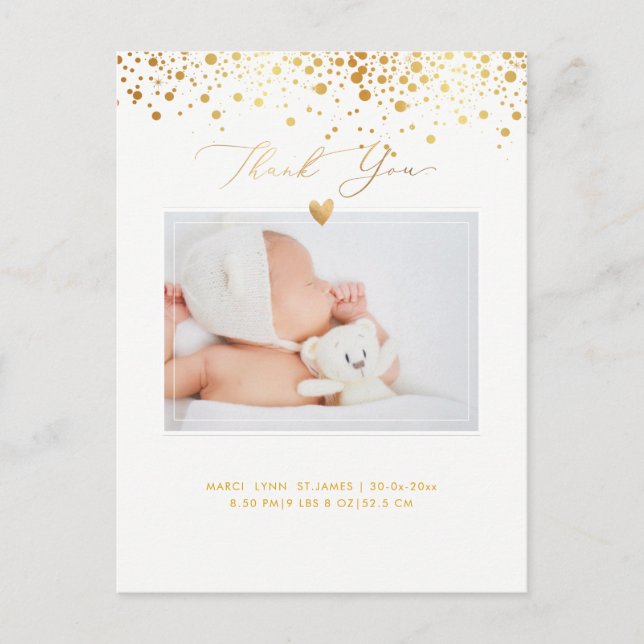 Postal PixDezines Baby Shower Gracias/Faux Gold Confett (Anverso)