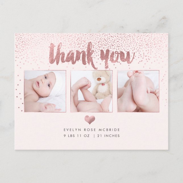 Postal PixDezines Baby Shower Gracias/Faux Rosa Gold (Anverso)