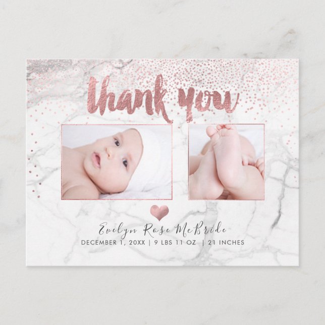 Postal PixDezines Baby Shower Gracias/Faux Rosa Gold (Anverso)