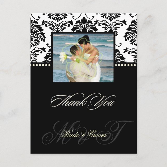 Postal PixDezines Boda Black Damask Gracias Foto (Anverso)