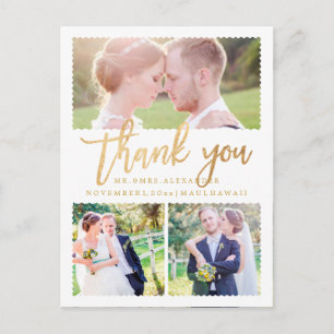Postal PixDezines Boda Gracias/Faux Gold Script