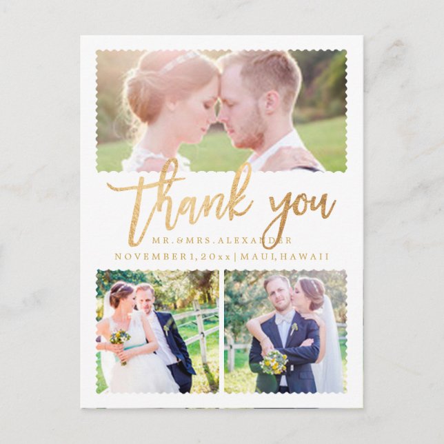 Postal PixDezines Boda Gracias/Faux Gold Script (Anverso)
