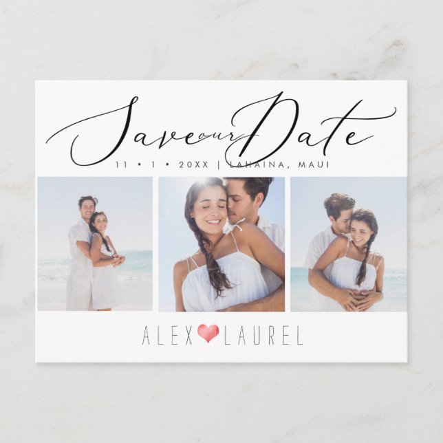 Postal PixDezines Chic Elegante Caligrafía Guardar Fecha (Anverso)