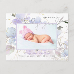 Postal PixDezines Chica de flores color morado de agua