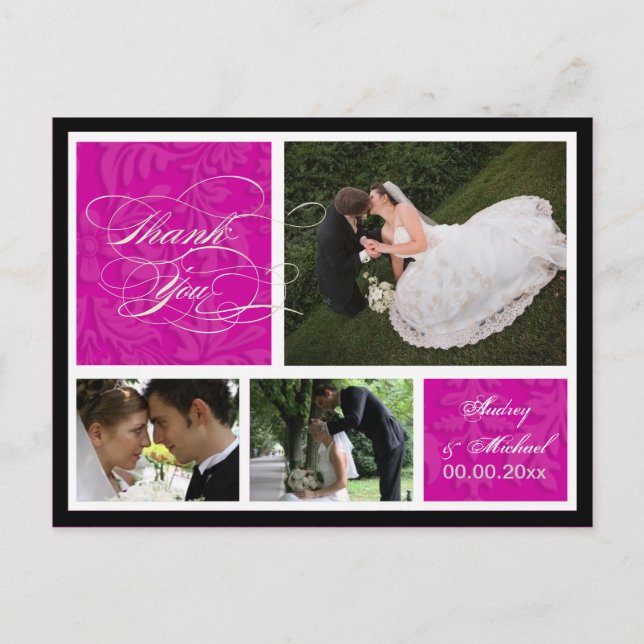 Postal PixDezines DIY Color/Damask Fotos Gracias (Anverso)