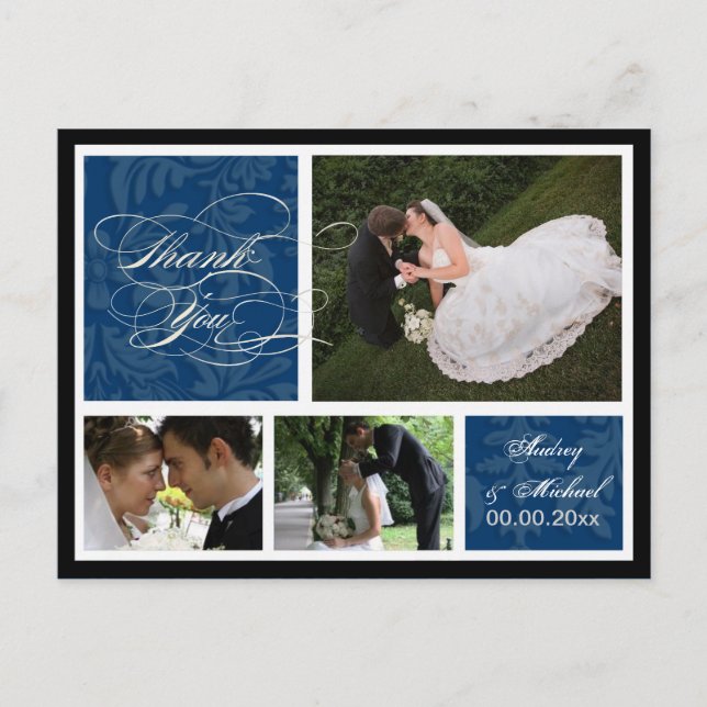 Postal PixDezines DIY Color/Damask Fotos Gracias (Anverso)