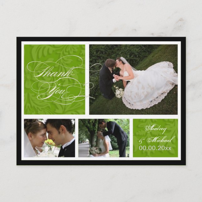 Postal PixDezines DIY Color/Damask Fotos Gracias (Anverso)