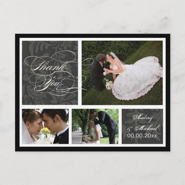 Postal PixDezines DIY color/Damask Fotos Gracias (Anverso)