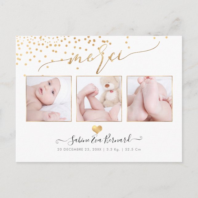 Postal PixDezines Faux Gold Confetti//Remercicios (Anverso)