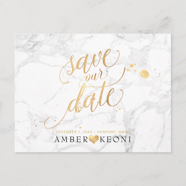 Postal PixDezines Faux Gold/Marble/Save our Date (Anverso)