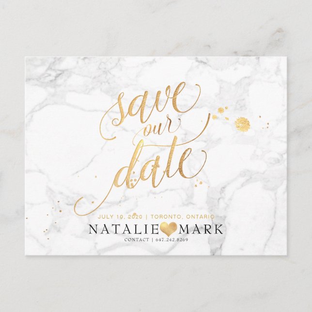 Postal PixDezines Faux Gold/Marble/Save our Date (Anverso)