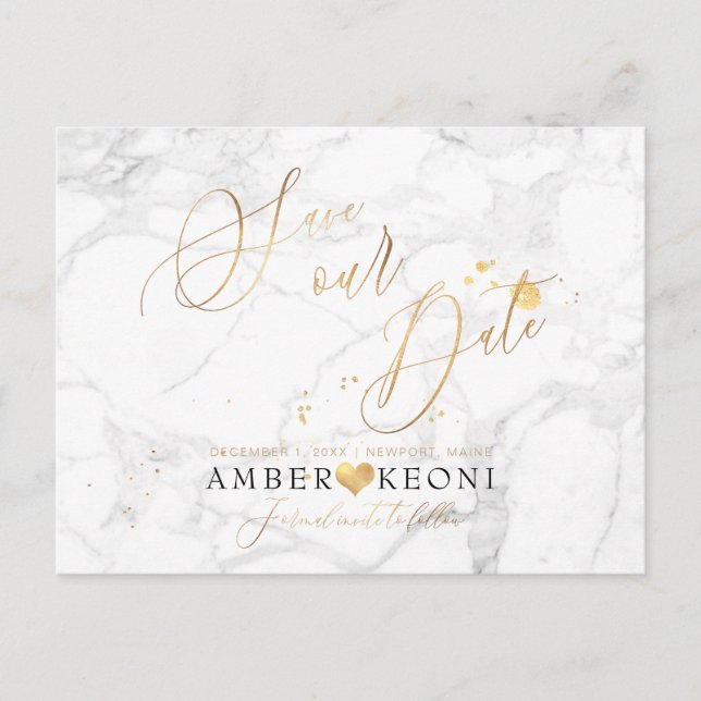 Postal PixDezines Faux Gold/Marble/Save our Date (Anverso)