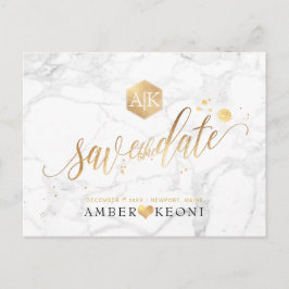 Postal PixDezines Faux Gold/Monogram/Marble/Save our Date
