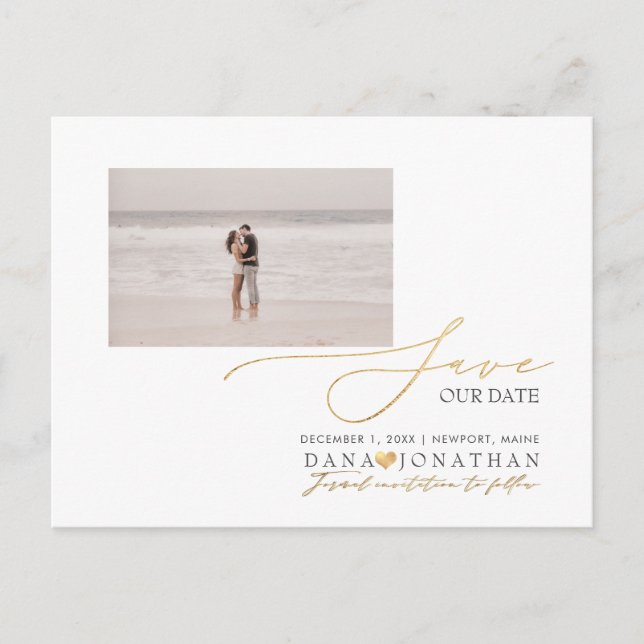 Postal PixDezines Faux Gold Save the Date Luxe Script Pos (Anverso)