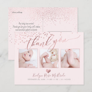 Postal PixDezines Faux Rosa Dorado Confeti/Gracias