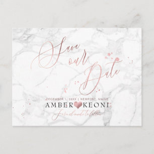Postal PixDezines Faux Rosa Gold/Marble/Save our Date