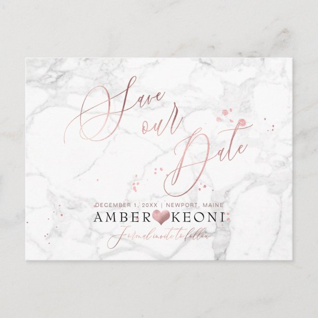 Postal PixDezines Faux Rosa Gold/Marble/Save our Date (Anverso)
