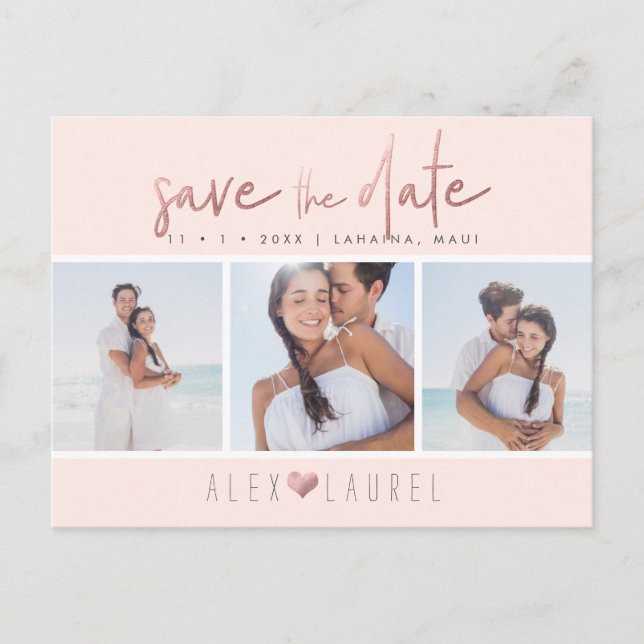 Postal PixDezines Faux RoseGold Script de Moda Guardar la (Anverso)
