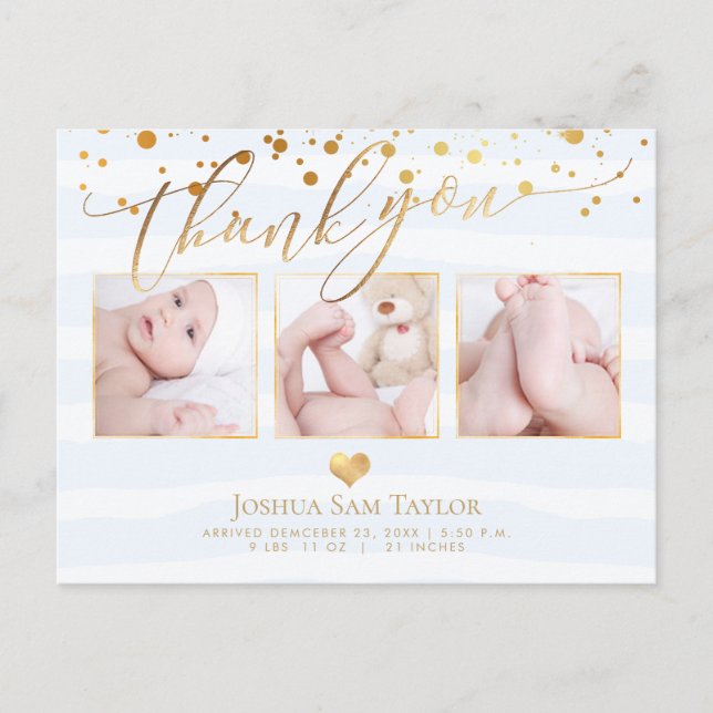 Postal PixDezines Gracias, Baby Shower/Confetti/Heart (Anverso)