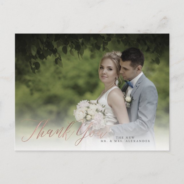 Postal PixDezines Gracias/Faux Rosa Gold Caligraphy (Anverso)