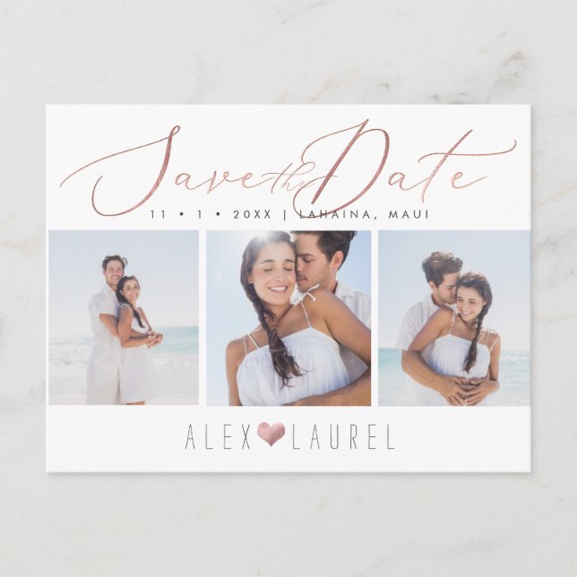 Postal PixDezines Rosa Gold Elegant Caligraphy Save Date (Anverso)