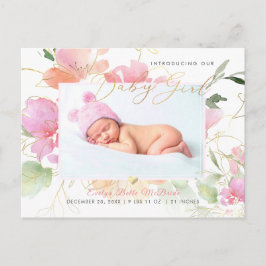 Postal PixDezines Rubor Watercolor flores Chica Nacimient