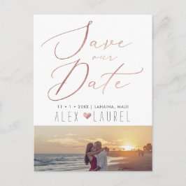 Postal PixDezines Save Date, caligrafía de oro falsa Rosa