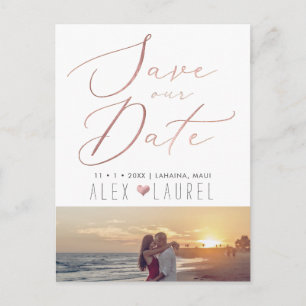 Postal PixDezines Save Date, caligrafía de oro falsa Rosa
