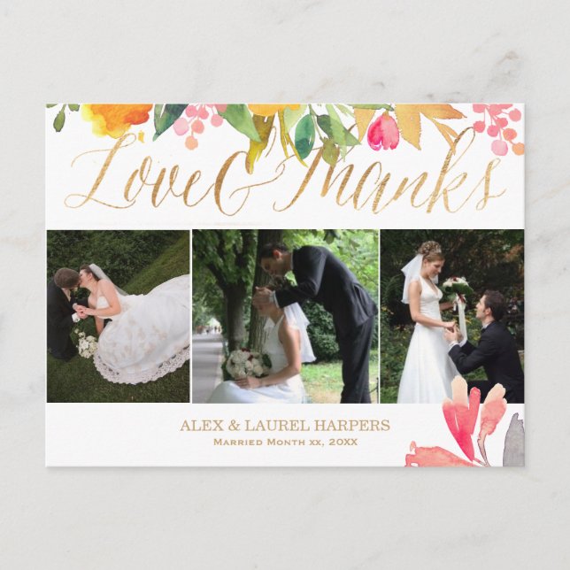 Postal PixDezines Spring Floral Watercolor/gracias (Anverso)