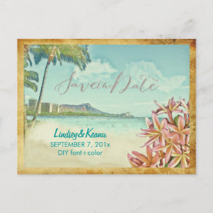 Postal PixDezines vintage waikiki/diamond head/plumeria