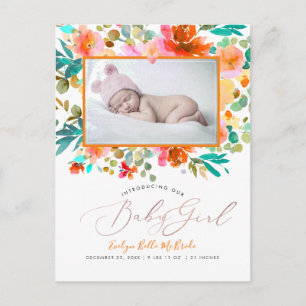Postal PixDezines Watercolor Garden Rosas bebé niña