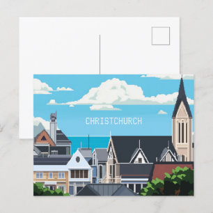 Postal Pixel Art Christchurch Nueva Zelanda