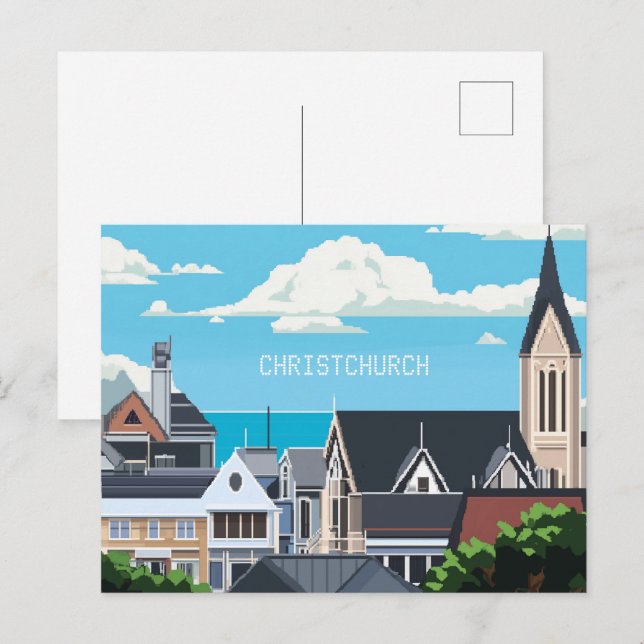 Postal Pixel Art Christchurch Nueva Zelanda (Anverso / Reverso)