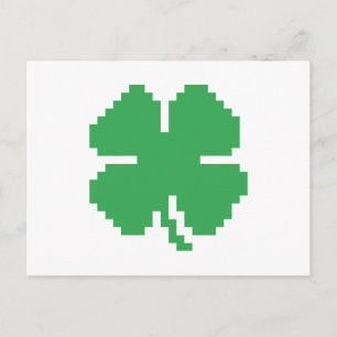Postal Pixel Lucky Four Leaf Clover de 8 bits