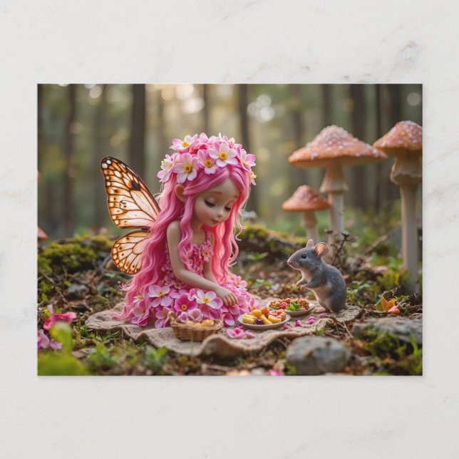 Postal Píxico rosa y picnic del ratón (Anverso)