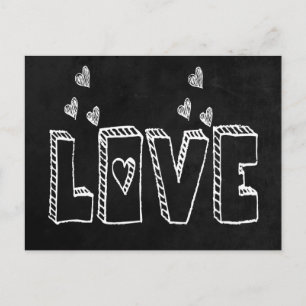 Postal Pizarra Negra Amor y Corazones Boda Vintage